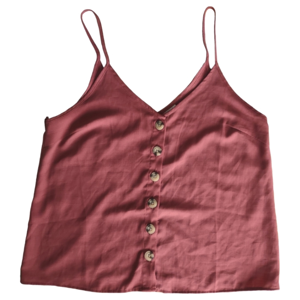 Paper Crane Dusty Red Button Front Spaghetti Strap Tank Top Women's Size Small